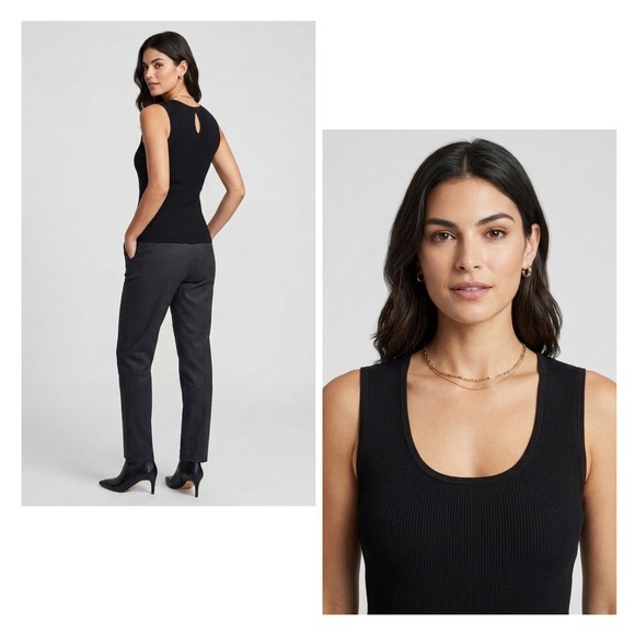 White House Black Market Tops - White House Black Market Black Ribbed Keyhole Sleeveless Knit Top Medium 805063